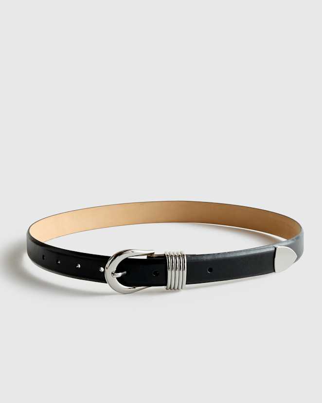 Black/Silver Daphne European Leather Multi Keeper Belt