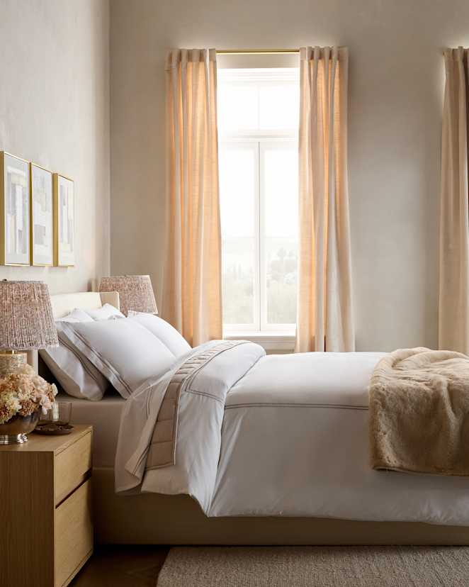 White/Dove Organic Crisp Percale Embellished Duvet Cover