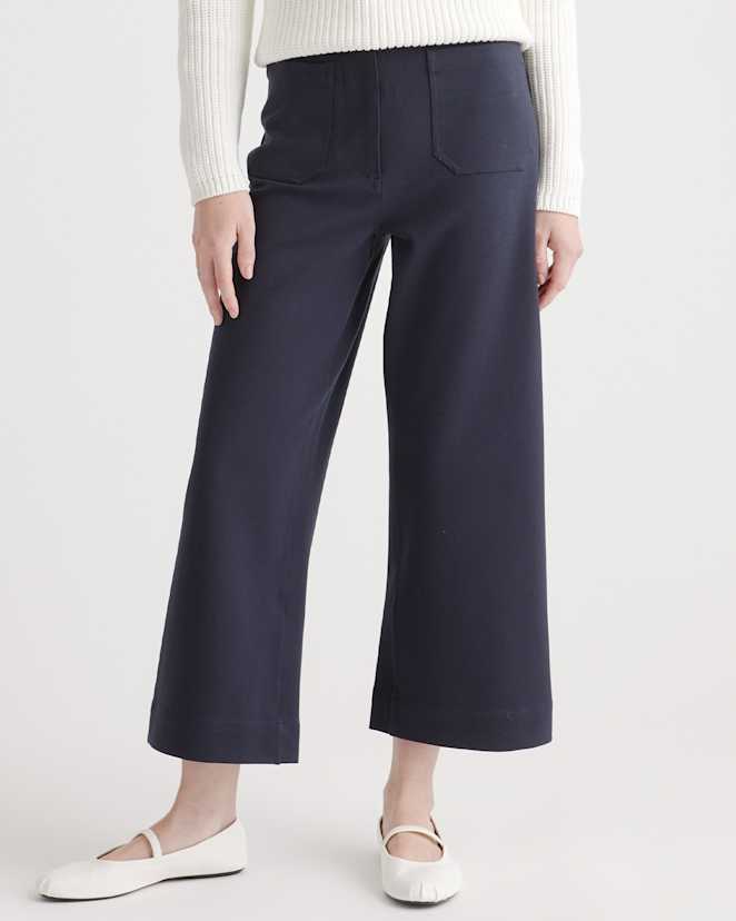 Navy Ultra-Stretch Ponte Cropped Wide Leg Pant