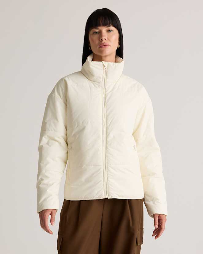 Silken White Featherless Puffer Zip Jacket