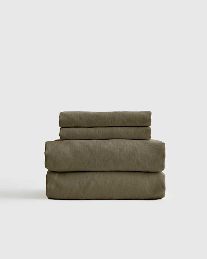 Dusty Olive Ensemble de draps en coton brossé biologique