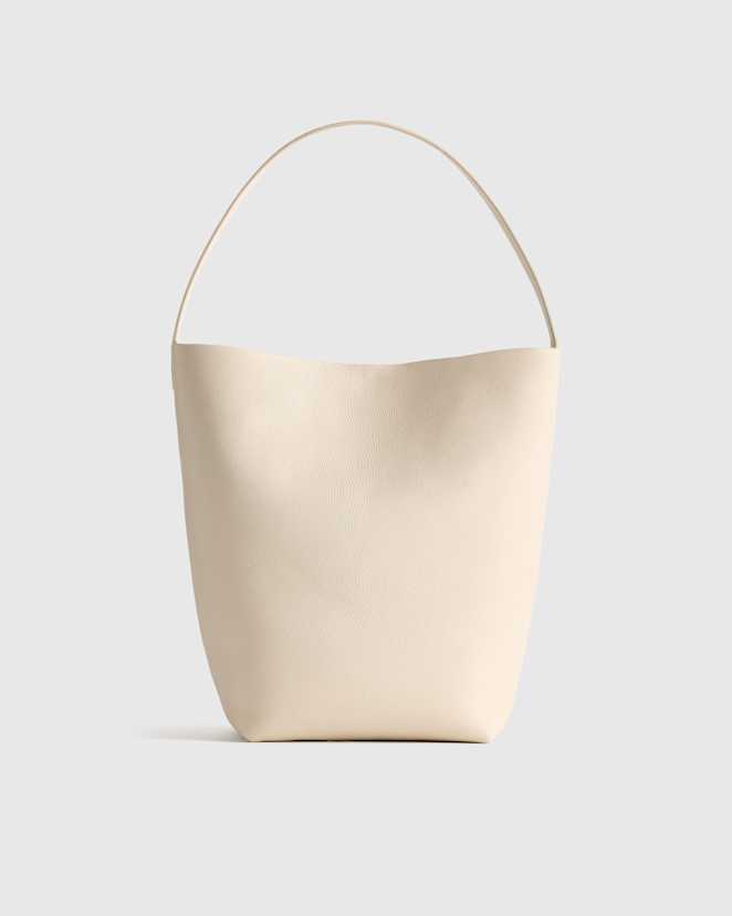 Soft Ivory Italian Leather Large Soft Bucket Shoulder Bag
