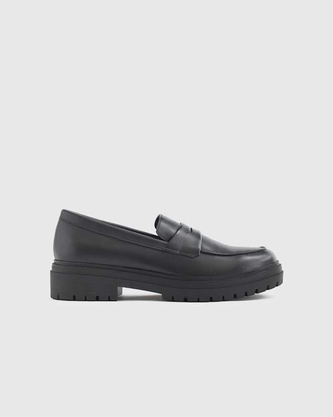 Black Italian Leather Lug Sole Loafer