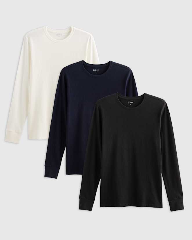 Classic White 100% Organic Cotton Slub Long Sleeve Tee 3 Pack