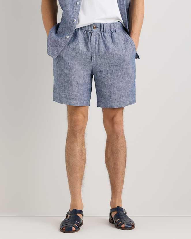 Chambray Blue 100% European Linen Shorts - 7"