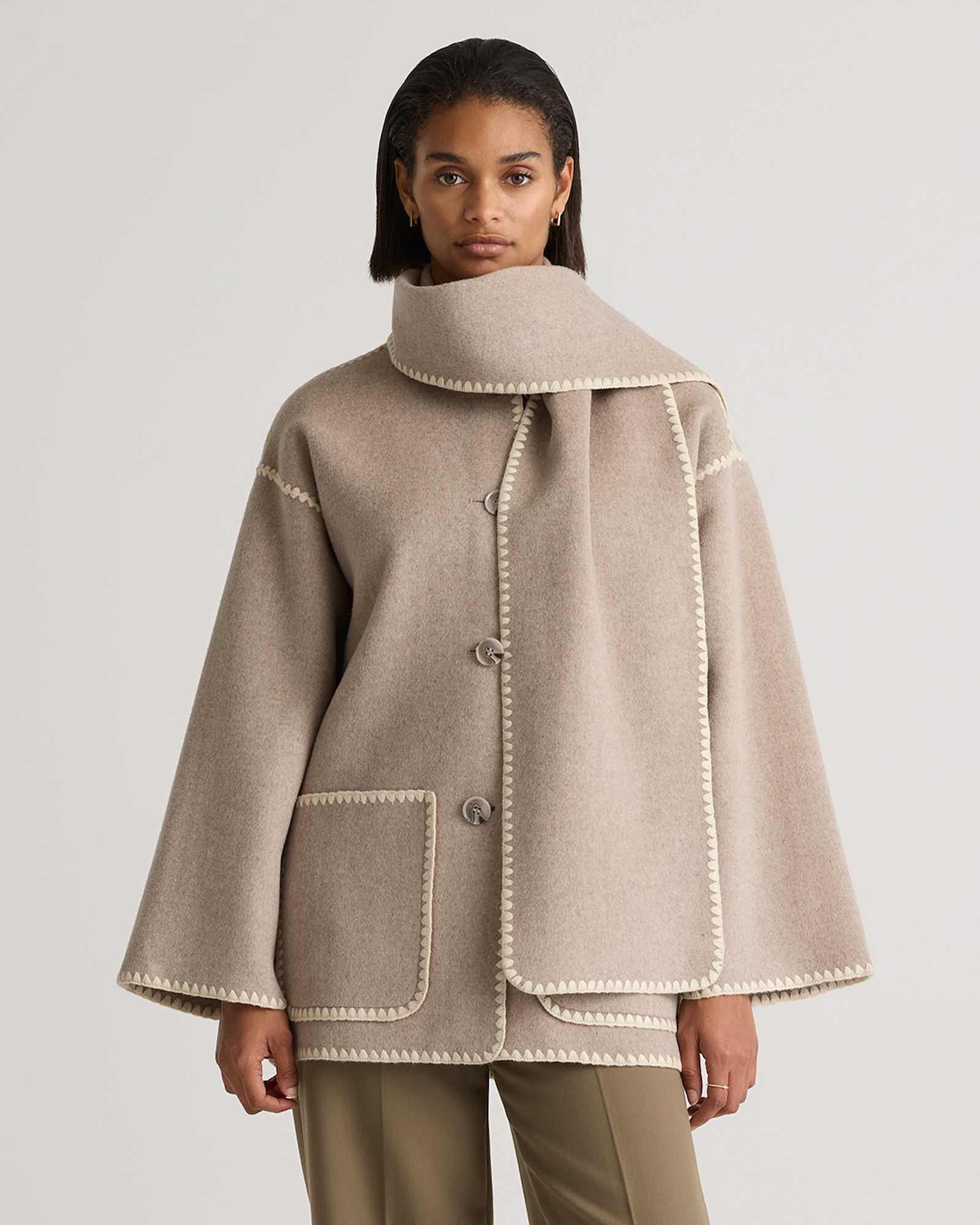 Oat Double-Faced Merino Wool Scarf Coat