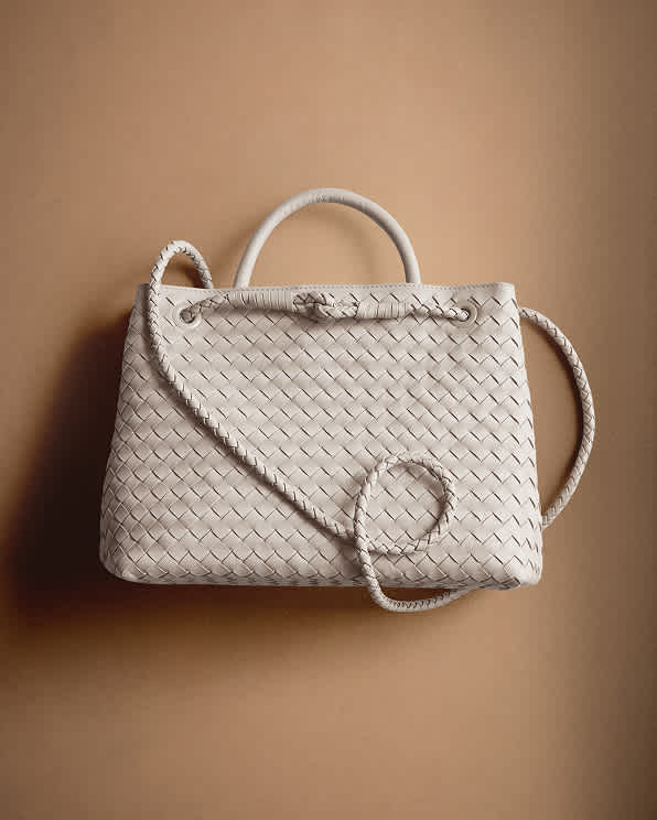 Bone Italian Leather Handwoven Satchel