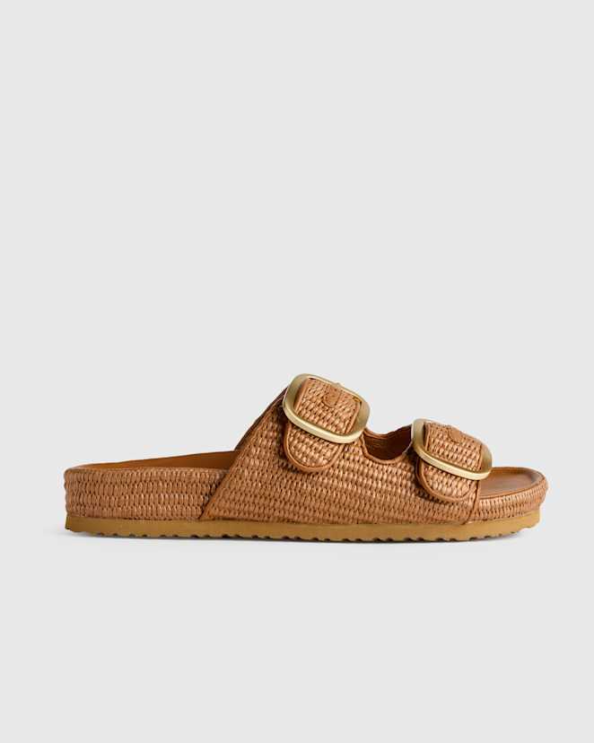 Cognac Raffia Double Buckle Sandal