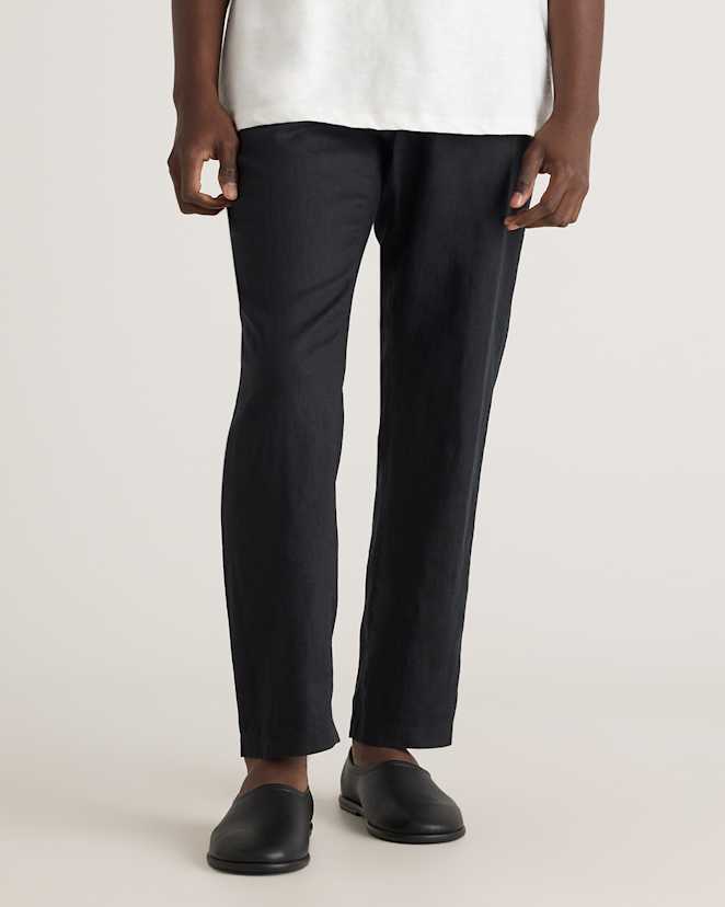 Black 100% European Linen Drawstring Beach Pants