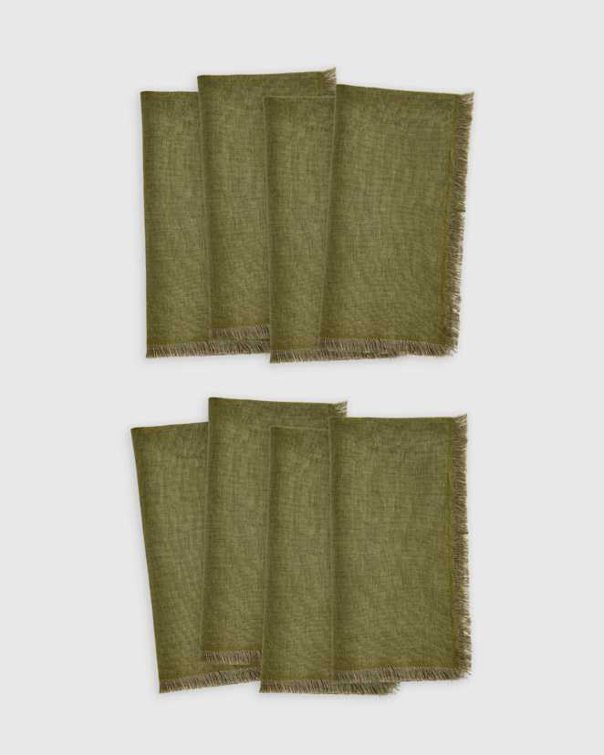 Olive European Linen Fringe Napkins (Set of 8)