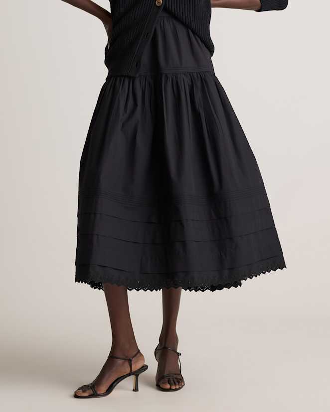 Black 100% Organic Cotton Poplin Pintuck Maxi Skirt