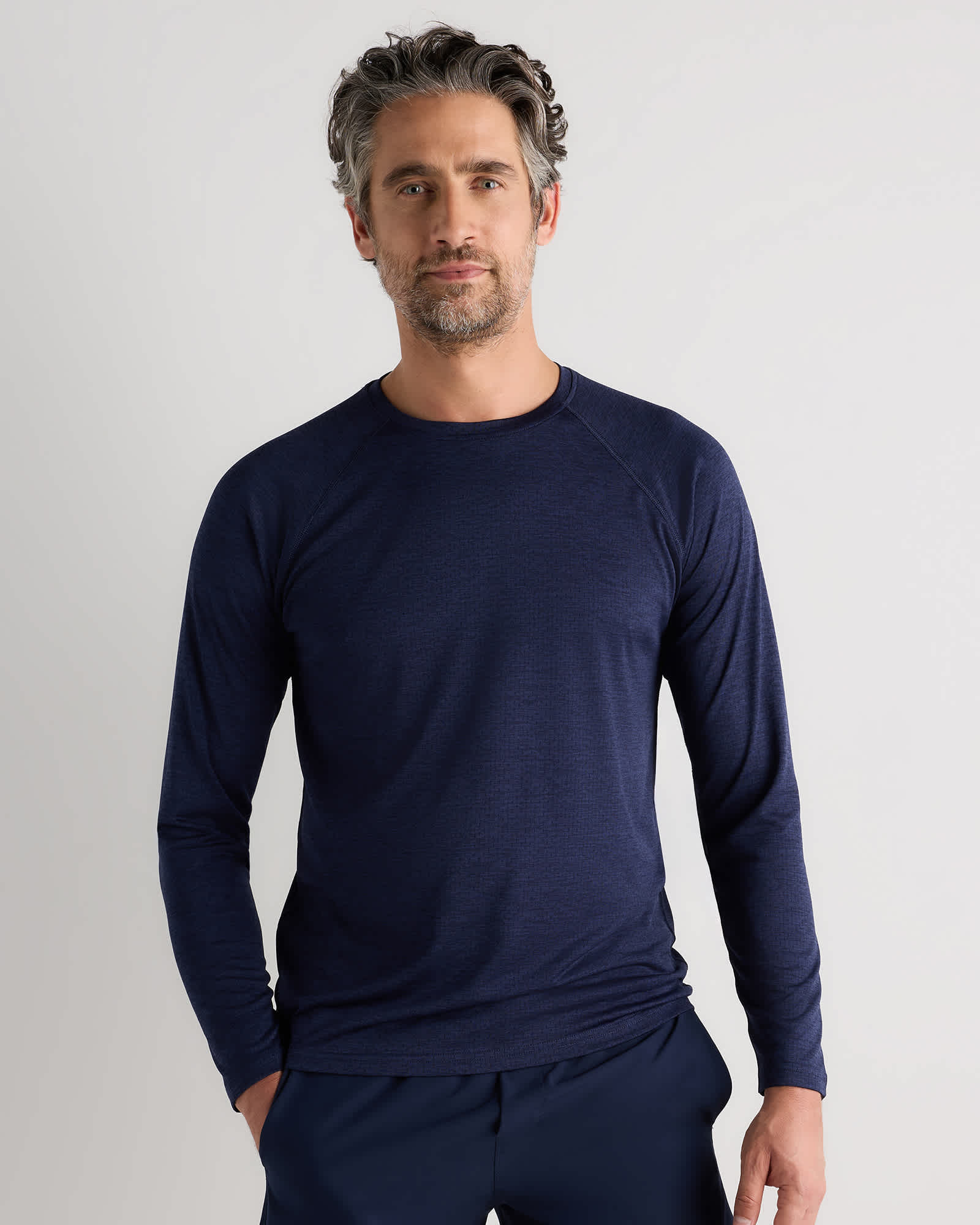Heather Navy Mesh Performance Training Long Sleeve Tee