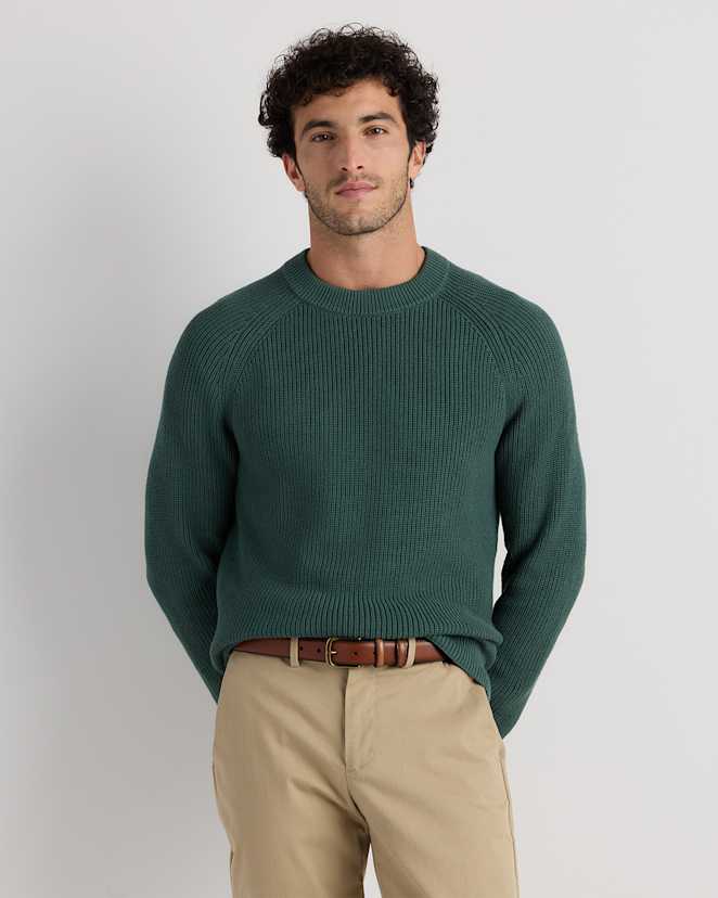 Big Sur Green 100% Organic Cotton Ribbed Crewneck Sweater
