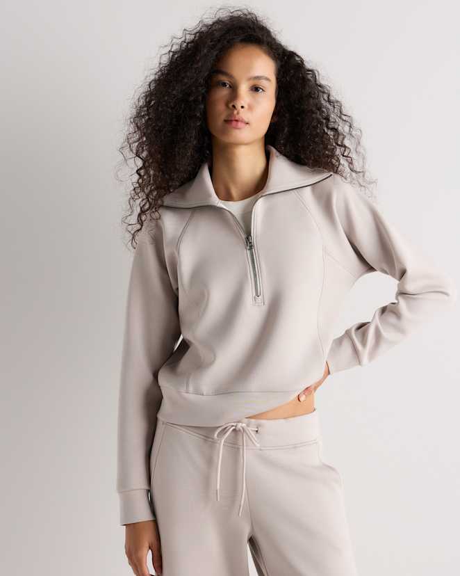Pebble Beige Pull molletonné CloudComfort à demi-glissière