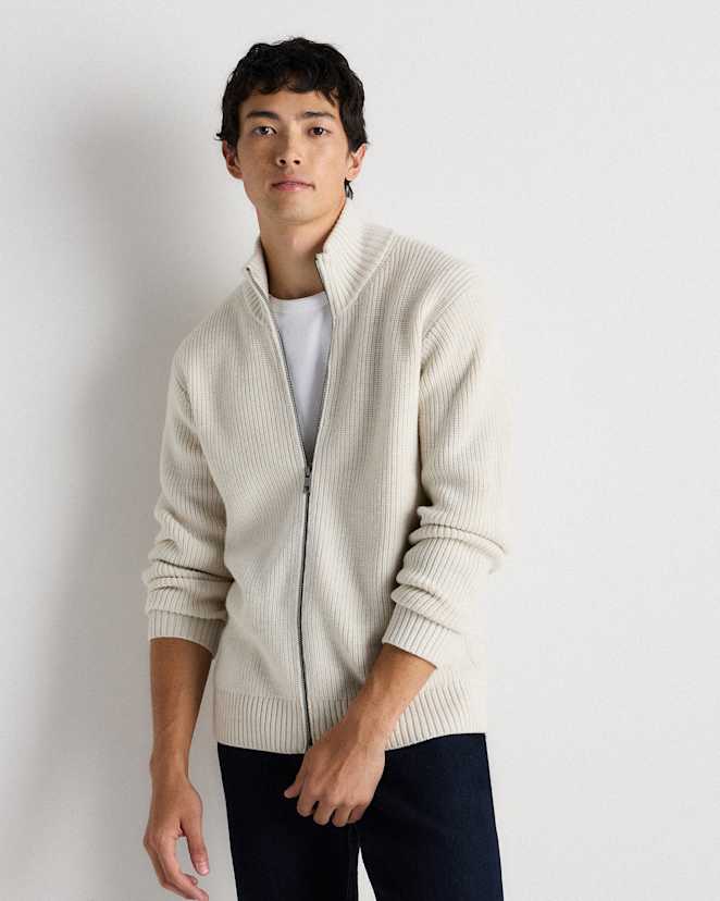 Heather Bone Australian Merino Wool Full Zip Sweater