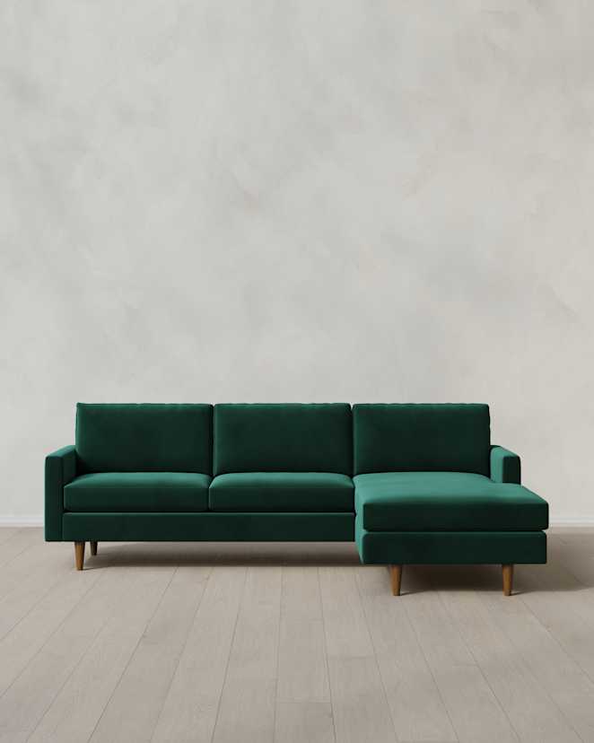 Spruce Atlas Midcentury Chaise Sectional in Performance Velvet