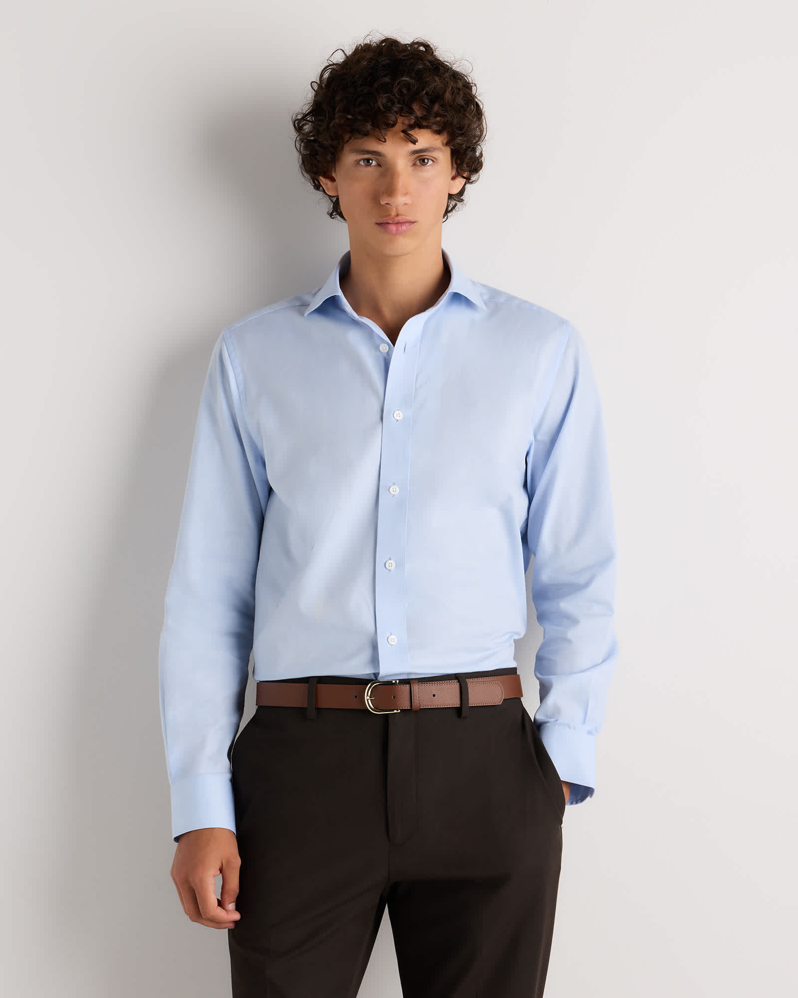 Pale Blue Chemise habillée en cachemire et coton biologique