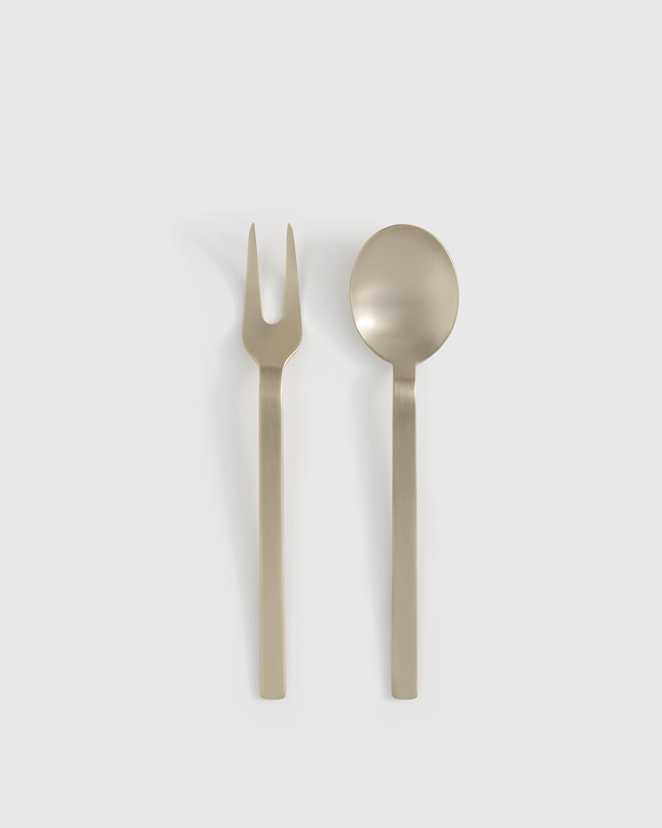 Brushed Champagne Stile 2-Pc Serving Utensil Set by Mepra