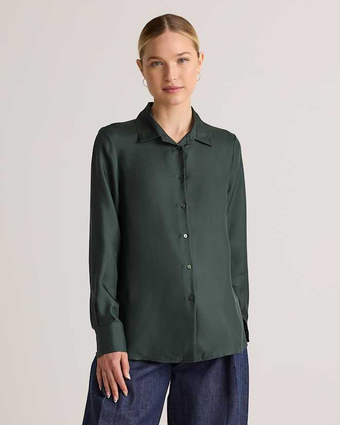 Forest Green 100% Silk Twill Blouse