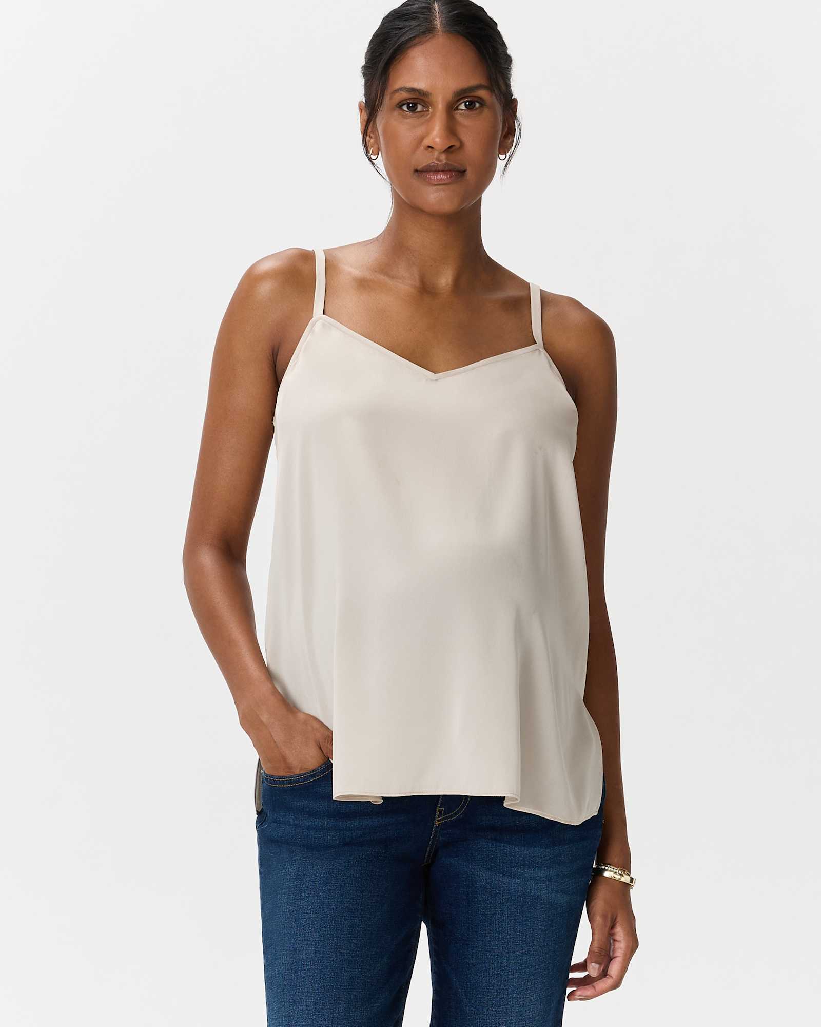 champagne Washable Stretch Silk V-Neck Maternity Cami