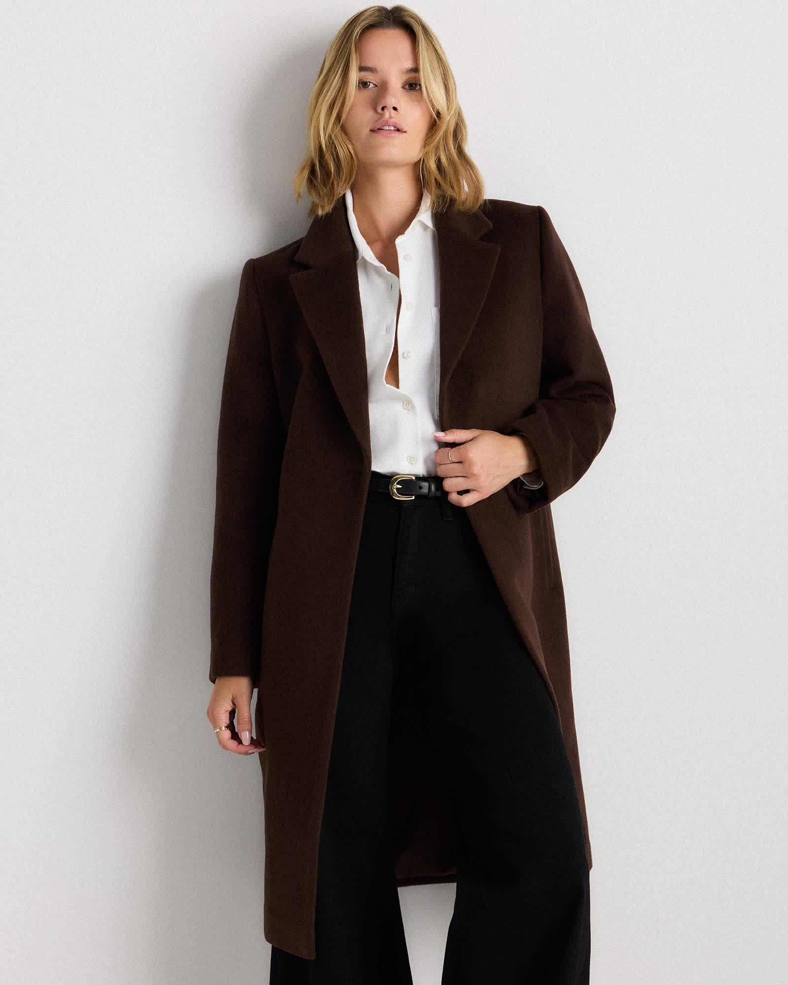 Dark Chocolate Manteau classique en laine et cachemire à simple boutonnage