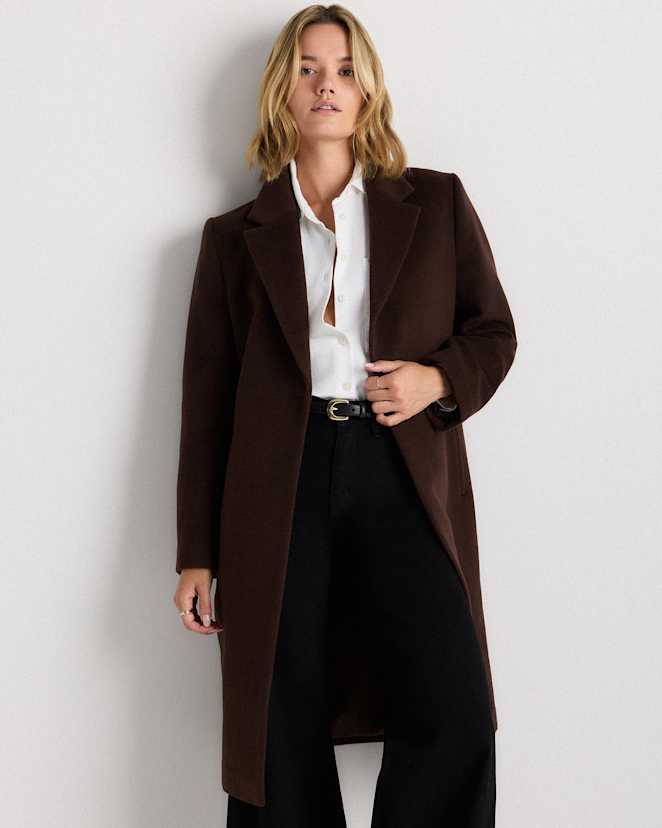 Dark Chocolate Manteau classique en laine et cachemire à simple boutonnage