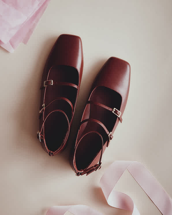 Merlot Italian Leather Strappy Ballet Flat