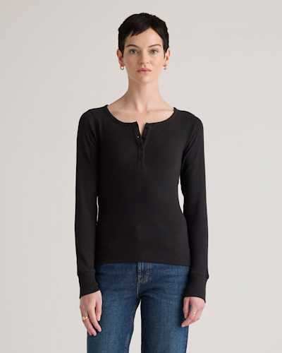 Organic Cotton Micro-Rib Henley Long Sleeve Tee
