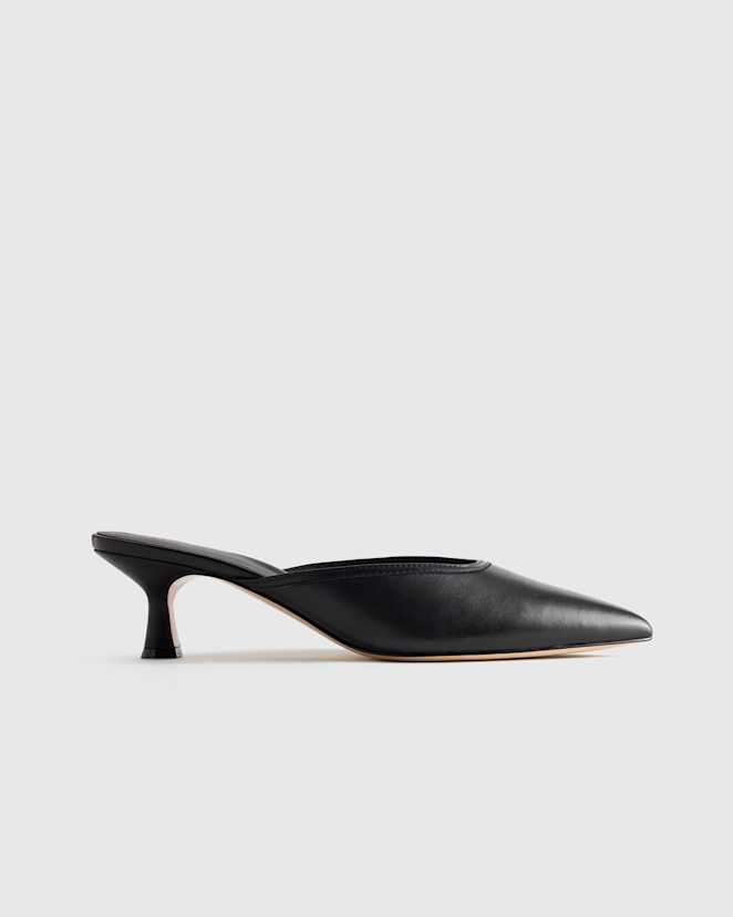 Black Italian Leather 55mm Kitten Heel Mule