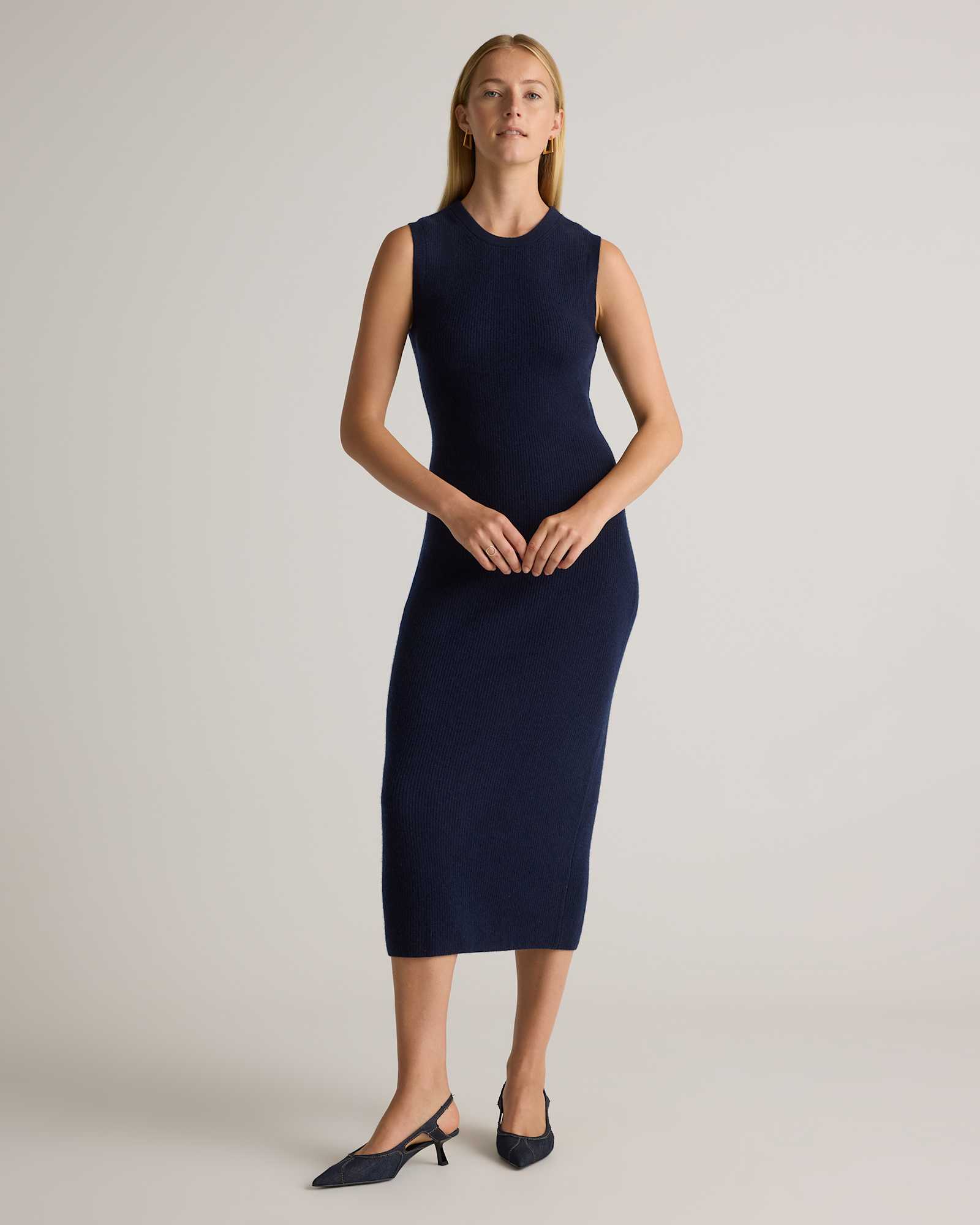 true-navy Mongolian Cashmere Sleeveless Midi Sweater Dress