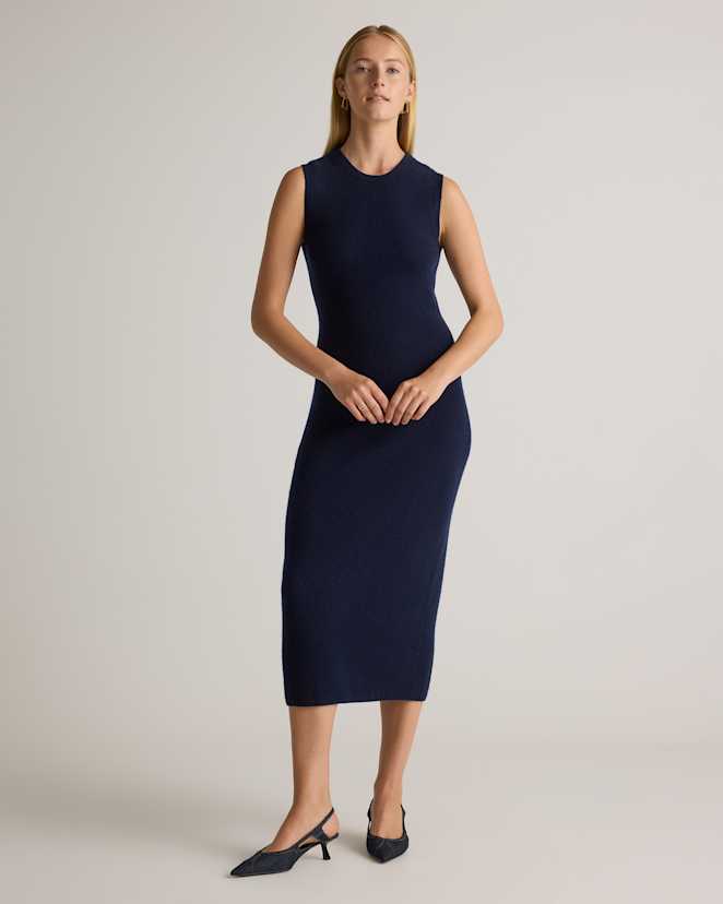 True Navy Mongolian Cashmere Sleeveless Midi Sweater Dress