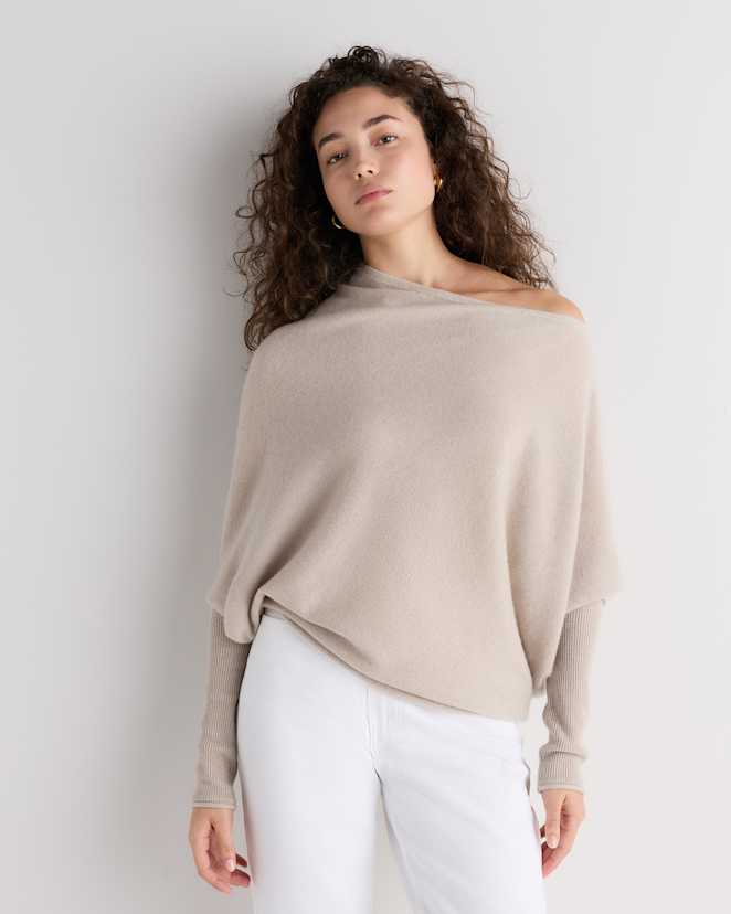Heather Cloud Beige 100% Mongolian Cashmere Asymmetric Draped Sweater