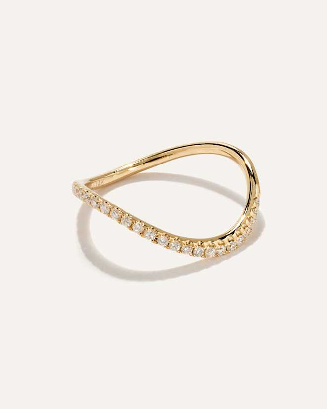 Yellow Gold 14K Gold Pave Diamond Wave Ring