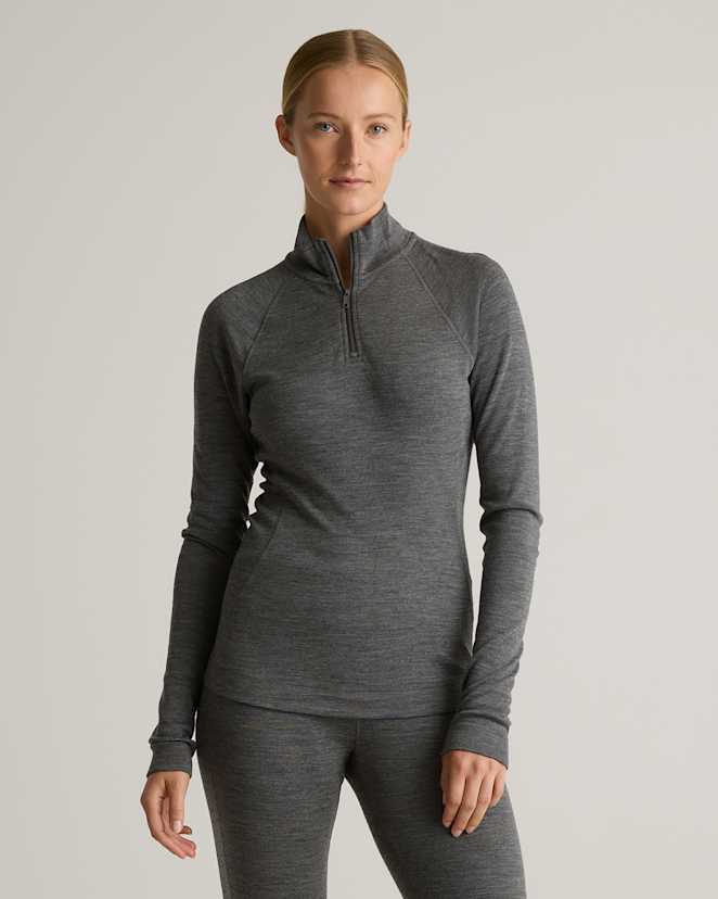 Heather Charcoal Grey 100% Merino Wool Cold Weather Base Layer 1/4 Zip