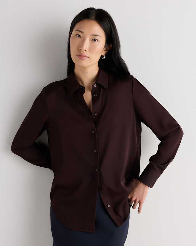 Chocolate Plum Brown Washable Stretch Silk Blouse
