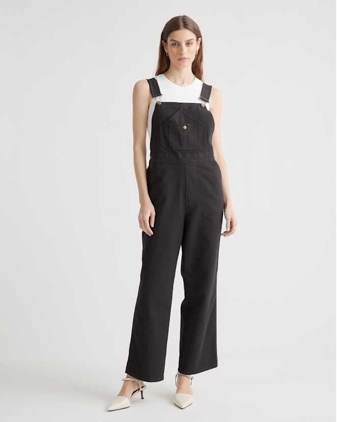 Black Organic Stretch Cotton Twill Relaxed Overalls