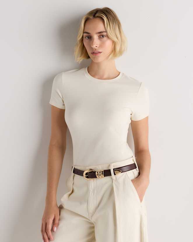 Linen White Stretch Cotton Jersey Fitted T-Shirt