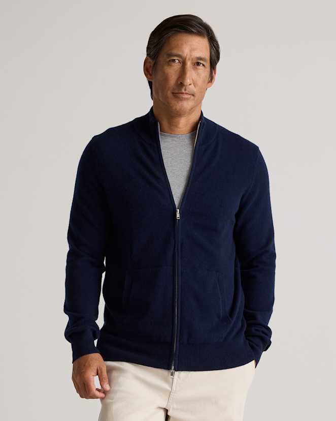 True Navy Mongolian Cashmere Full Zip Sweater