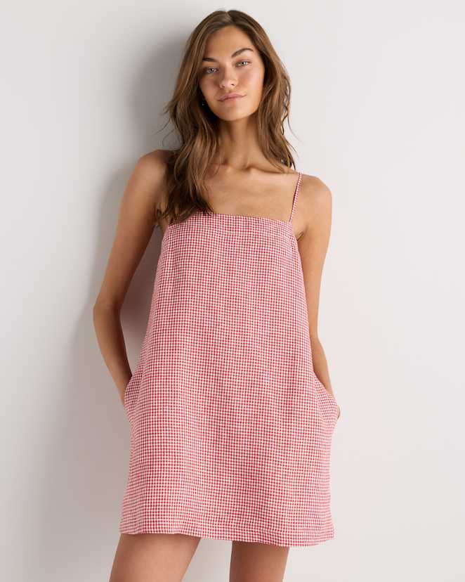 Red Classic Mini Gingham 100% European Linen Mini Skort Dress