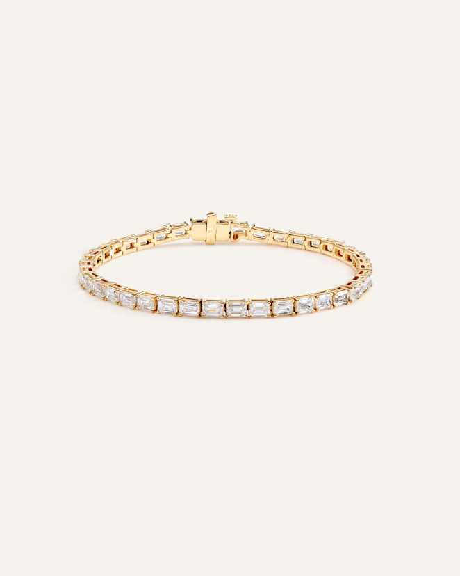 Yellow Gold 14K Gold Lab Grown Diamond East-West Emerald Tennis Bracelet - 10ctw