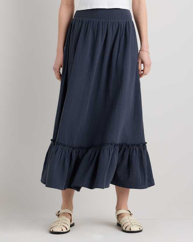 Indigo Blue 100% Organic Cotton Gauze Smocked Maxi Skirt