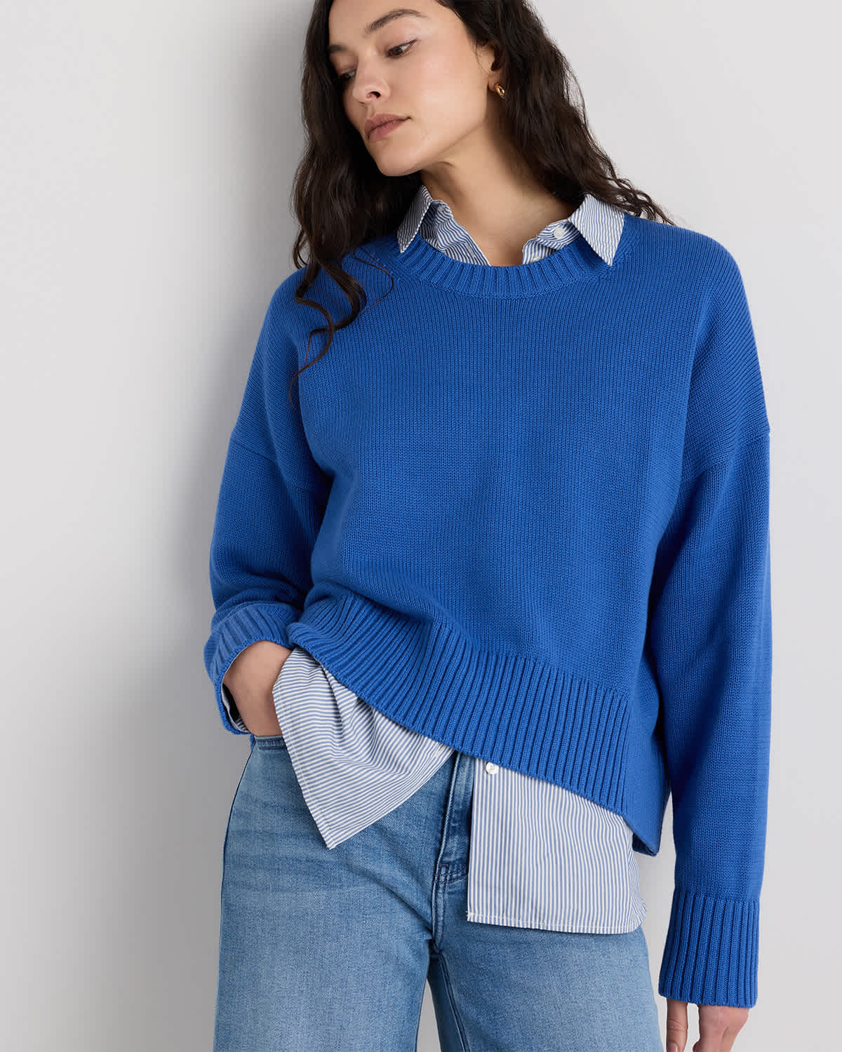Sapphire Blue 100% Organic Cotton Boyfriend Crew Sweater