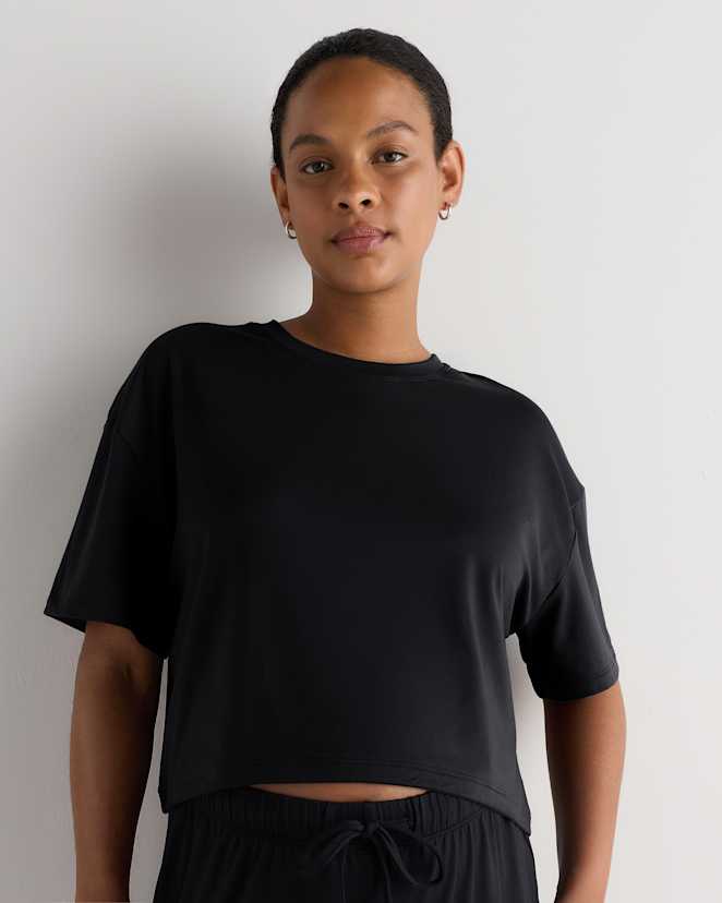 Bold Black Smooth Stretch Maternity Cropped Lounge Tee