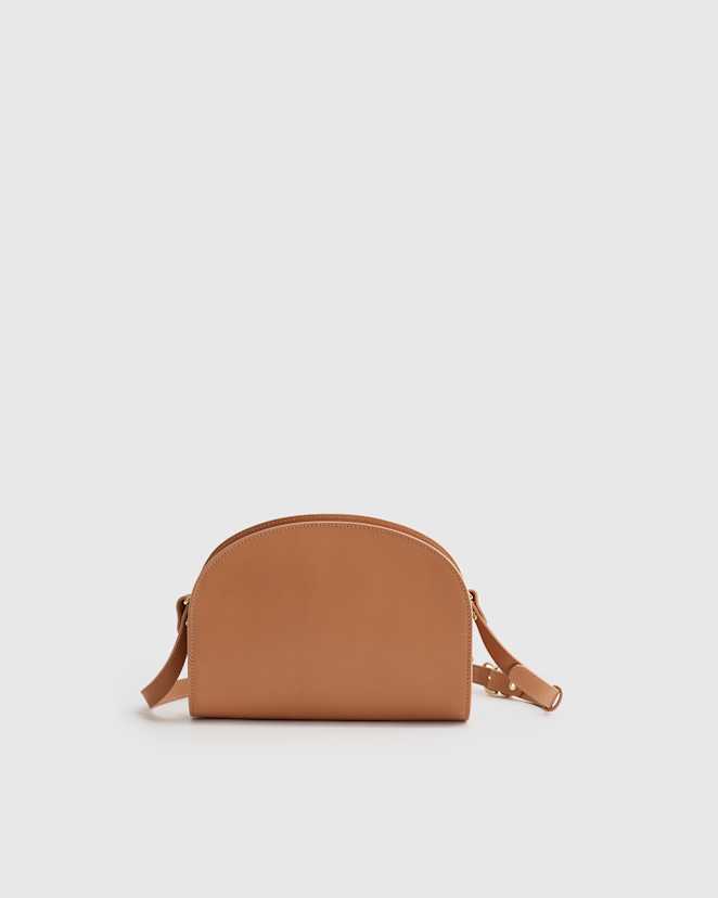Camel Italian Leather Dome Crossbody