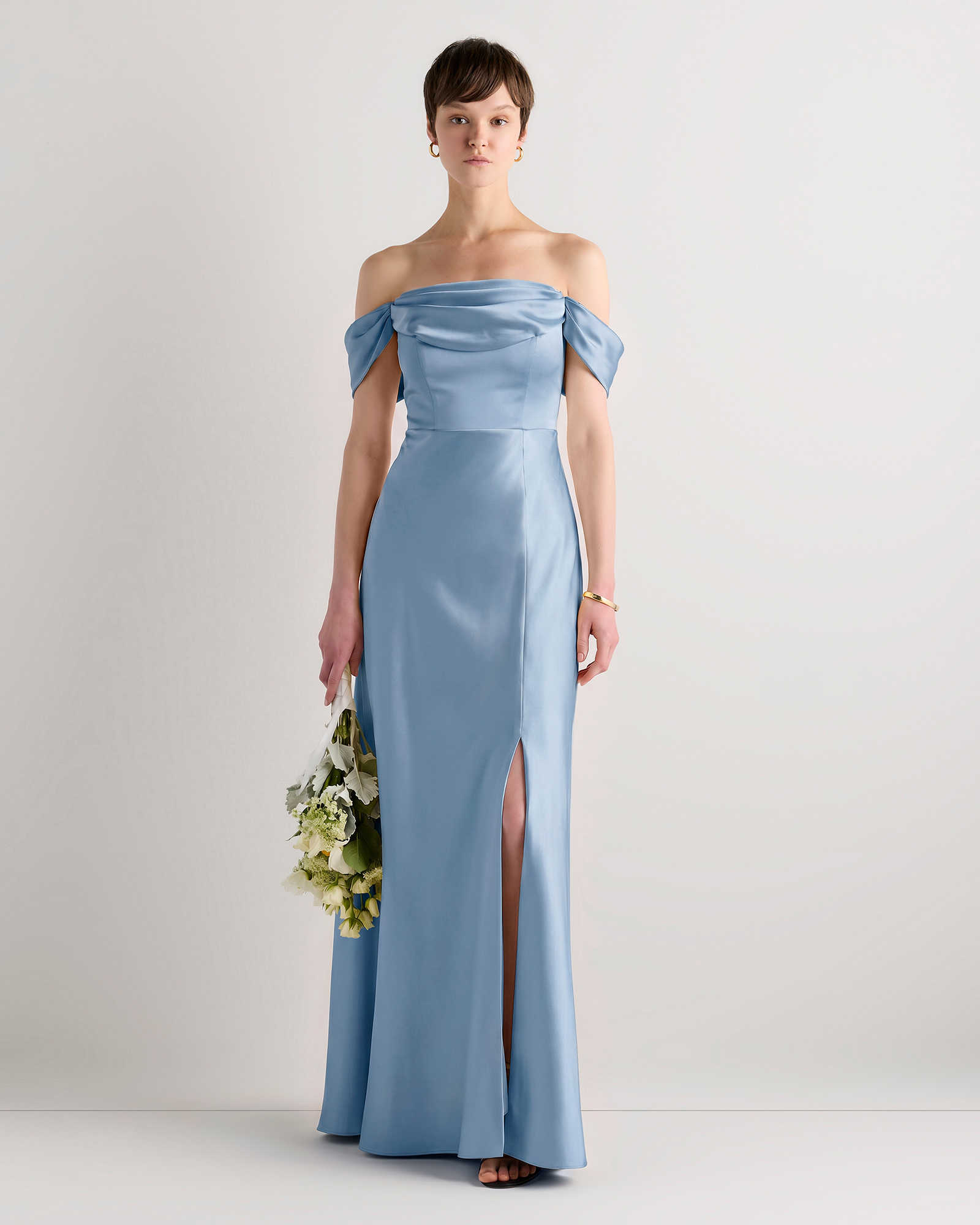 Dusty Steel Blue Aurora Stretch Satin Convertible Dress