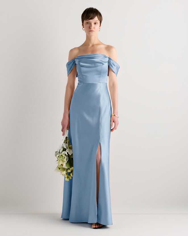 Dusty Steel Blue Aurora Stretch Satin Convertible Dress