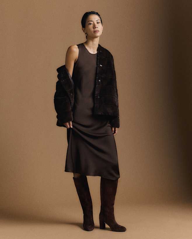 Hot Fudge Washable Stretch Silk Tank Midi Dress