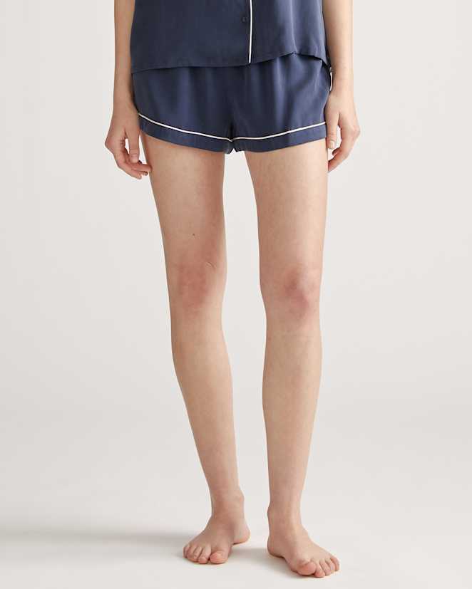 Indigo 100% Washable Silk Pajama Short with Piping