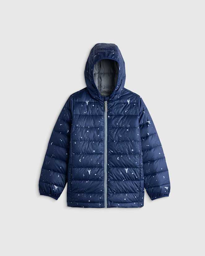 Navy Space Blouson matelassé en duvet léger à capuche
