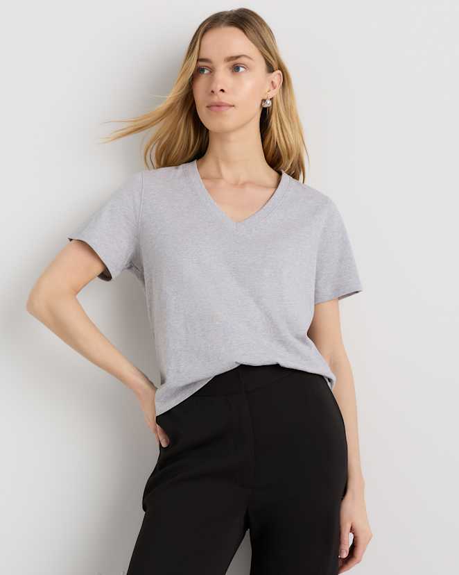 Classic Heather Grey 100% Organic Cotton Boxy V-Neck Tee